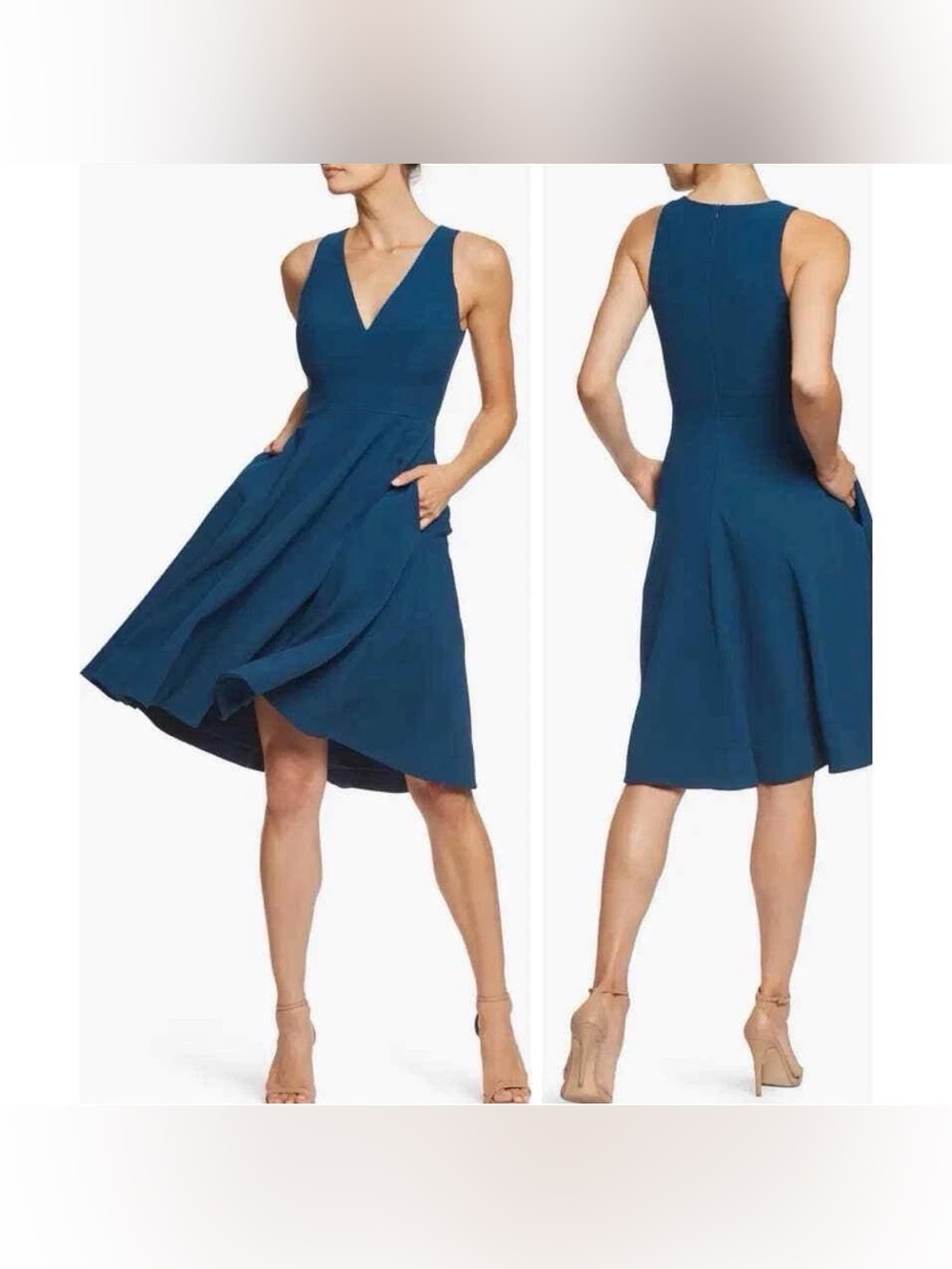 Like new Dress the Population Catalina Peacock Teal Fit Flare Midi Dress